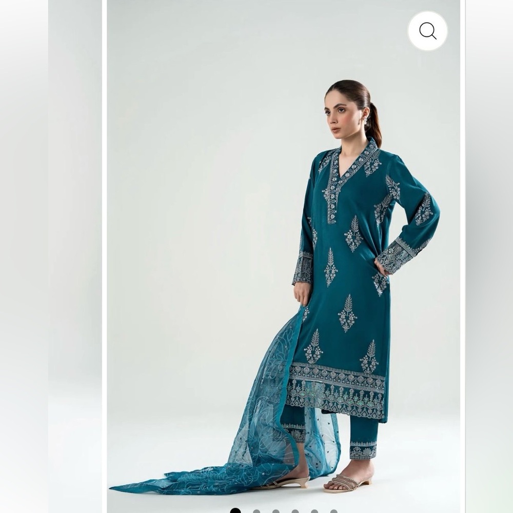 M. BASICS By MARIA. B. Elegant Teal Embroidered Suit